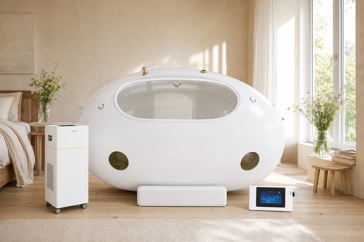 1.5 ATA Egg HBOT Kammer (Smart Touch) — Soft-Shell von hyperbaricoxygentherapy.de, Import CN, Außenansicht