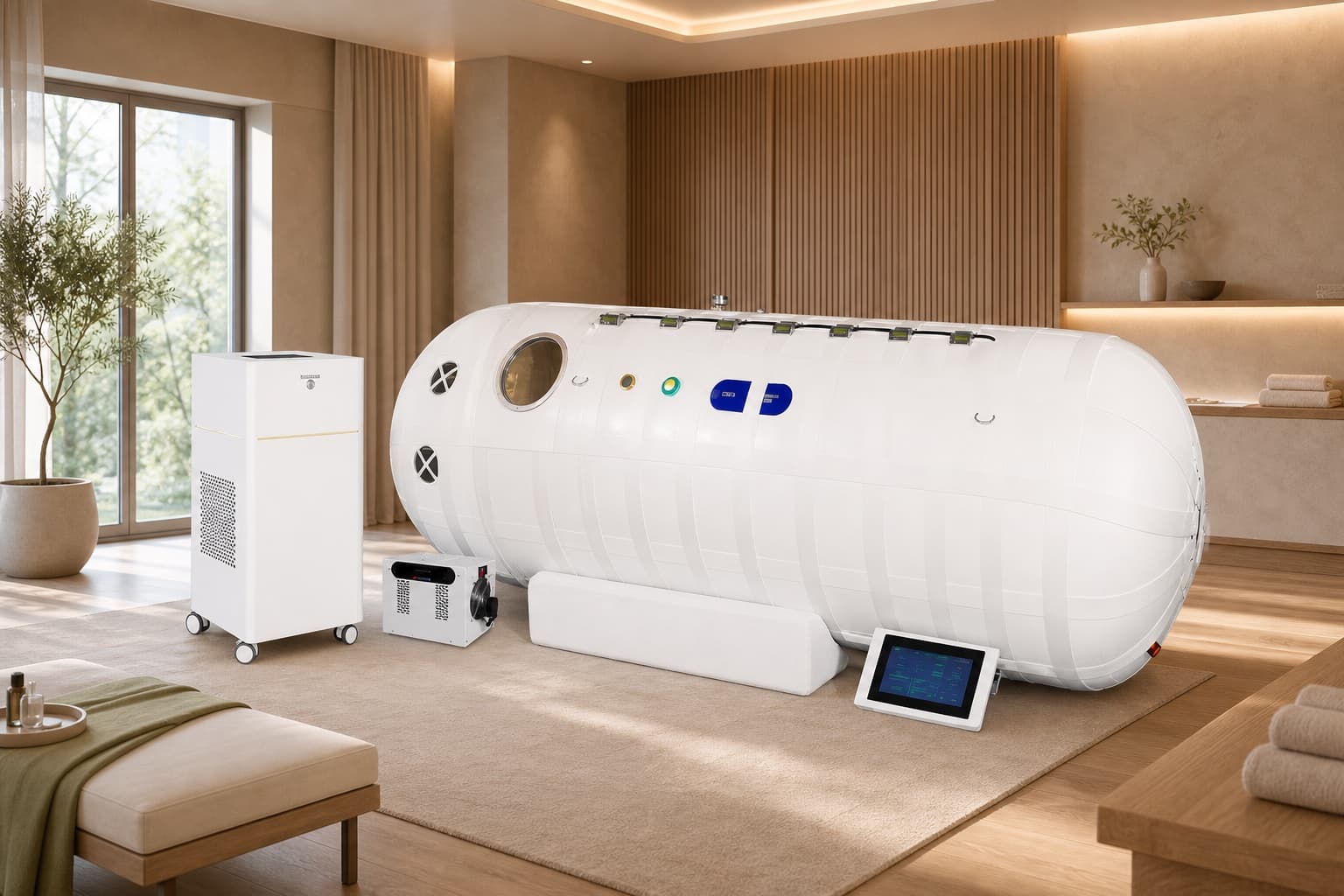 2.0 ATA Tubular HBOT Kammer (Athlete) — Soft-Shell von hyperbaricoxygentherapy.de, Import CN, Außenansicht